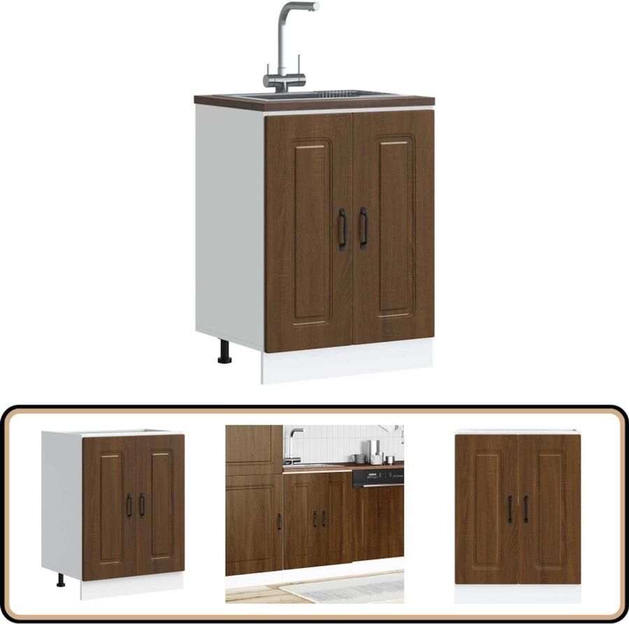 VidaXL Spoelbakonderkast Kalmar 60x46x81 5 cm Hout Spoelbakonderkast Keukenkasten Houten Kast Opslagruimte Bruine Eiken Kleur