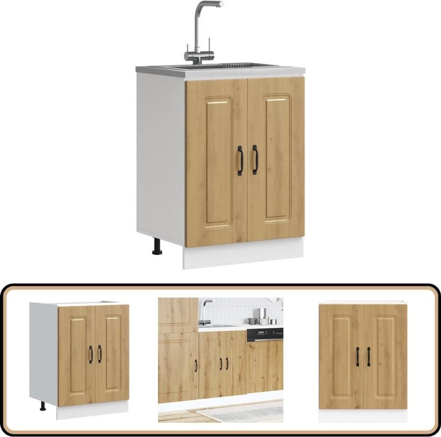 VidaXL Spoelbakonderkast Kalmar 60x46x81 5 cm Hout Spoelbakonderkast Keukenkasten Houten Kast Opslagruimte Kunststof Lade