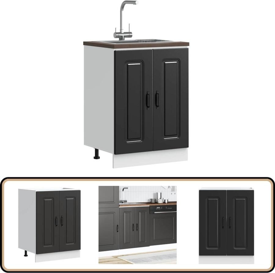 VidaXL Spoelbakonderkast Kalmar 60x46x81 5 cm Zwart Spoelbakonderkast Keukenkast Houten Kast Zwarte Kast Opslagruimte