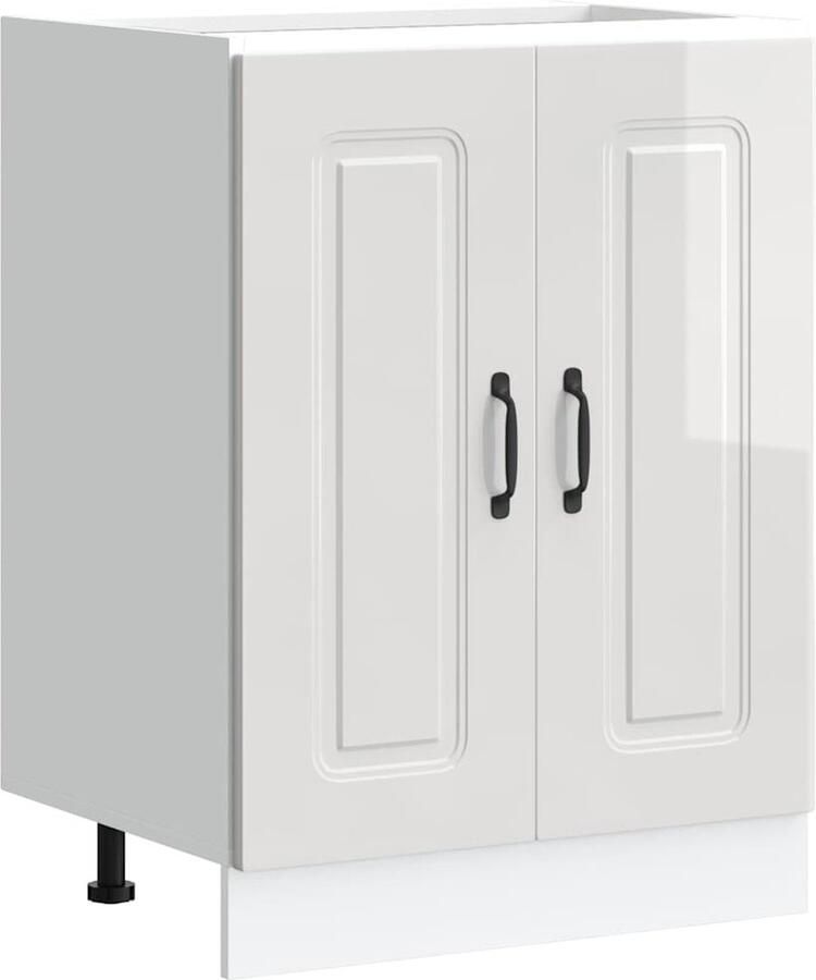 VidaXL Spoelbakonderkast Kalmar 60x46x81 5cm bewerkt hout hoogglanswit