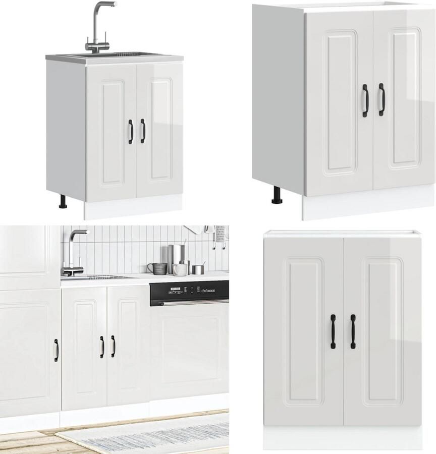 VidaXL Spoelbakonderkast Kalmar 60x46x81 5cm bewerkt hout hoogglanswit Spoelbak Onderkast Spoelbak Onderkasten Keuken Onderkast Gootsteen Onderkast