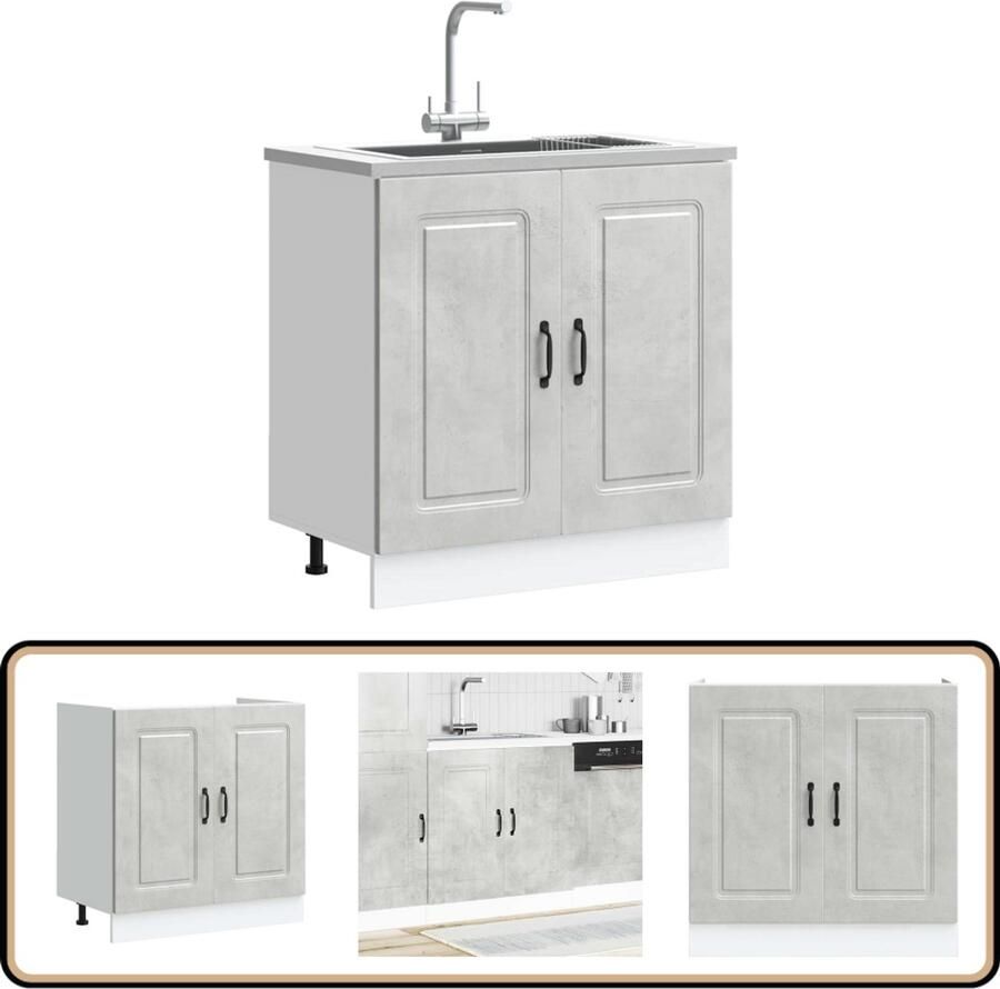 VidaXL Spoelbakonderkast Kalmar 80x46x81 5 cm Grijs Spoelbakonderkast Keukenkasten Houten Kast Beton Grijs Opslagruimte