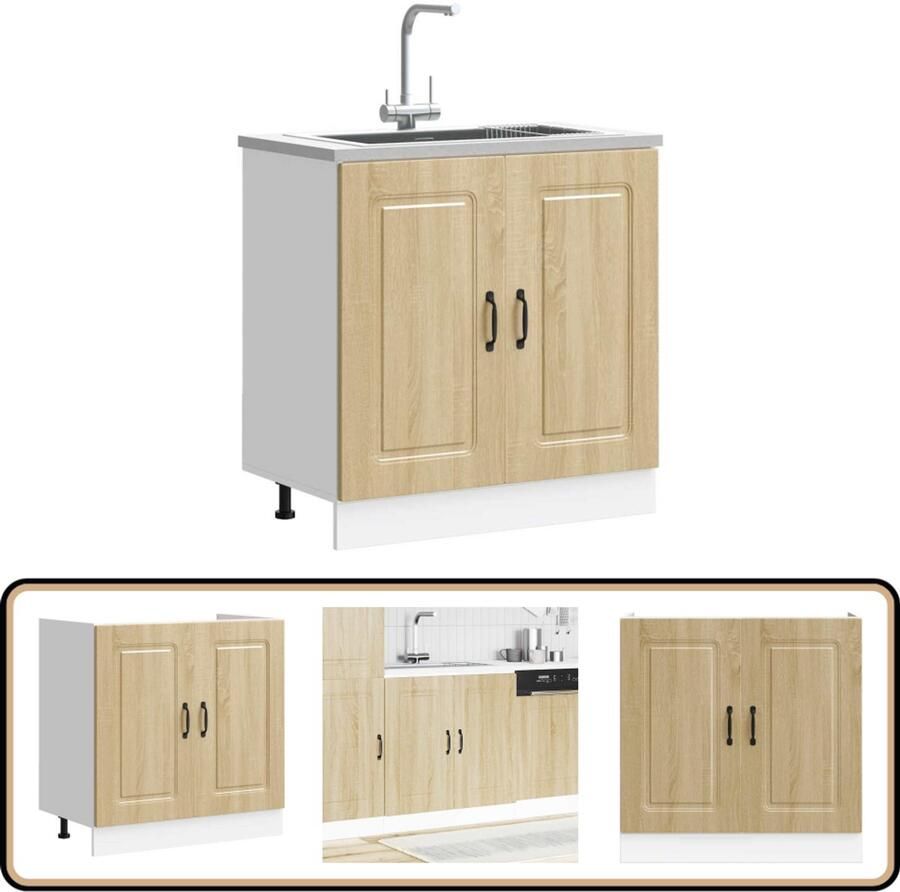 VidaXL Spoelbakonderkast Kalmar 80x46x81 5 cm Spoelbakonderkast Keukenkasten Houten Kast Sonoma Eiken Opslagruimte
