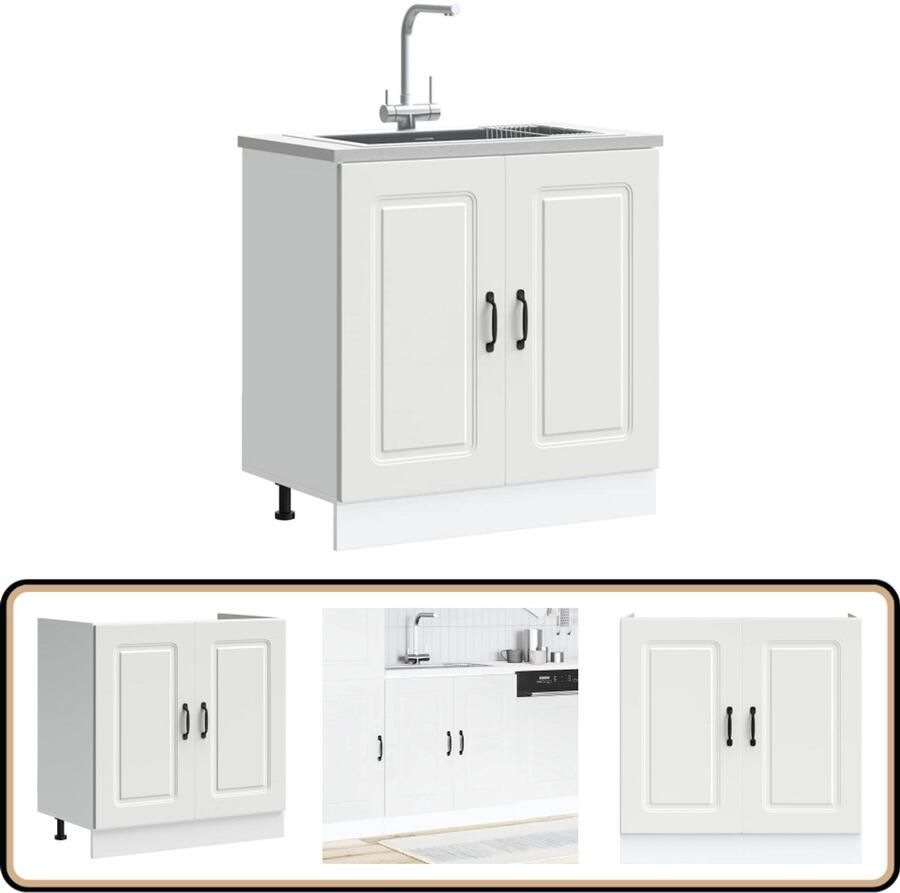 VidaXL Spoelbakonderkast Kalmar 80x46x81 5 cm Wit Spoelbakonderkast Keukenkasten Houten Kast Wit Kast Opslagoplossing