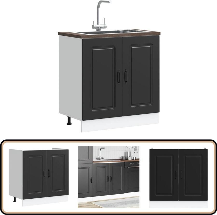 VidaXL Spoelbakonderkast Kalmar Zwart 80x46x81 5 cm Spoelbakonderkast Keukenkasten Houten Kast Zwarte Kast Opslagoplossing