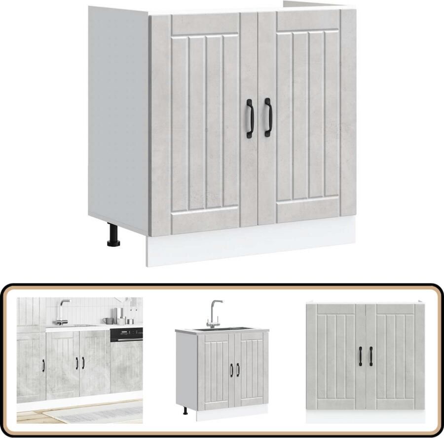 VidaXL Spoelbakonderkast Lucca 80x46x81 5 cm Grijs Spoelbakonderkast Keukenkasten Houten Kast Lucca Serie Betongrijs