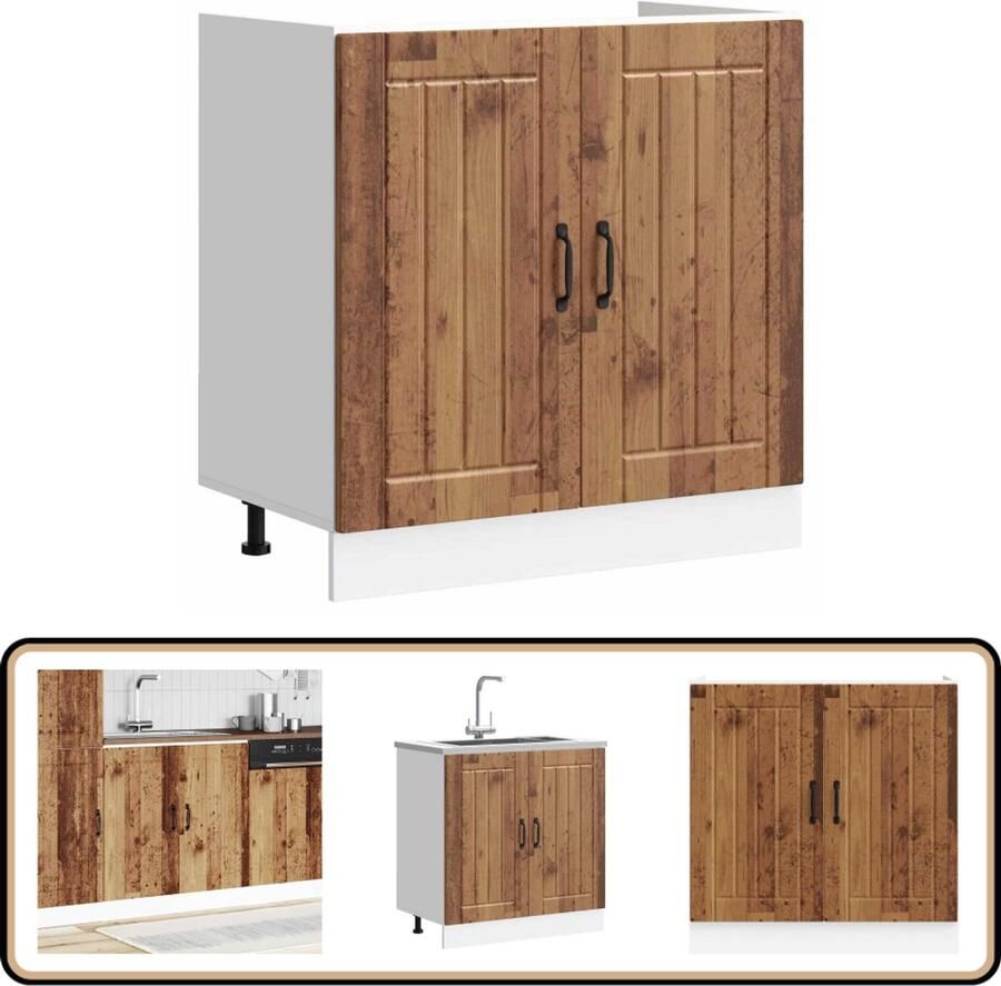 VidaXL Spoelbakonderkast Lucca Bewerkt hout 80 cm Spoelbakonderkast Keukenopstelling Houten Kast Opslagruimte Badkamerkast