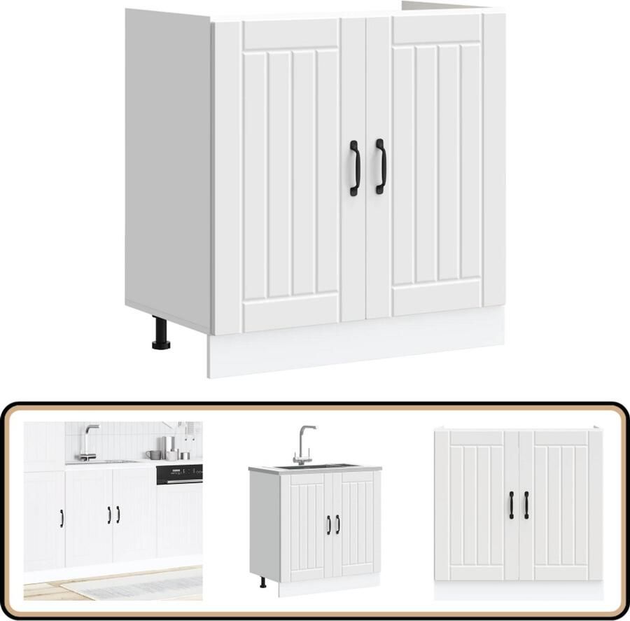 VidaXL Spoelbakonderkast Lucca Bewerkt Hout Wit Spoelbakonderkast Keukenkast Houten Kast Witte Kast Opslagruimte