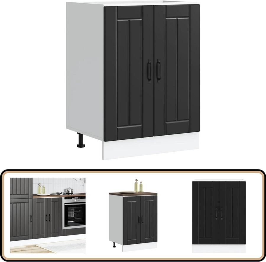 VidaXL Spoelbakonderkast Lucca Bewerkt hout Zwart Spoelbakonderkast Keukenkasten Houten Kast Zwarte Kast Lucca Serie