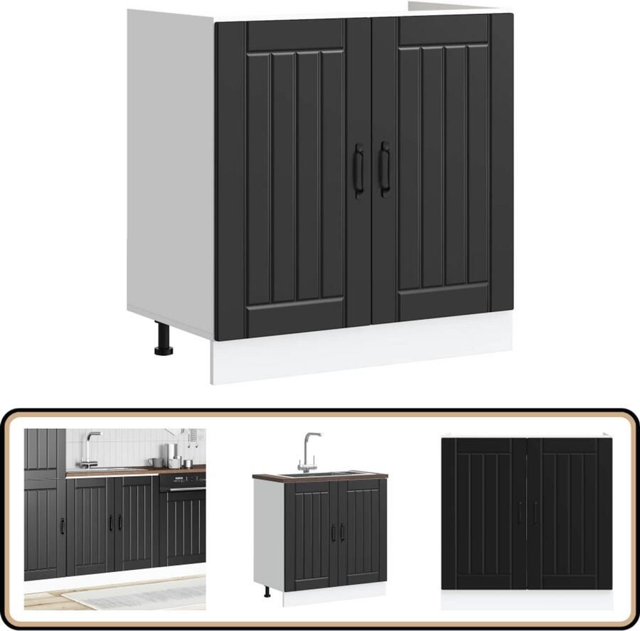 VidaXL Spoelbakonderkast Lucca Bewerkt Hout Zwart Spoelbakonderkast Keukenkasten Houten Kast Zwarte Kast Lucca Serie