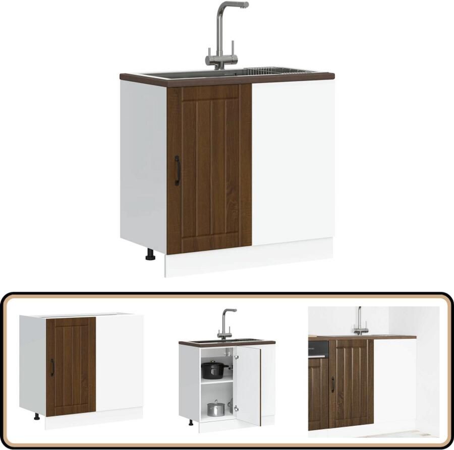 VidaXL Spoelbakonderkast Lucca bruin eikenhout Spoelbakonderkast Keukenkast Houten Kast Opslagruimte Badkamermeubel