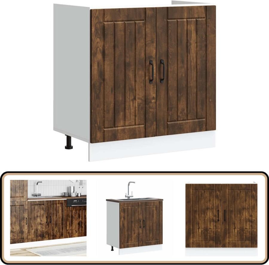VidaXL Spoelbakonderkast Lucca Gerookt Eiken Hout Spoelbakonderkast Keukenkasten Houten Kast Lucca Serie Bergruimte