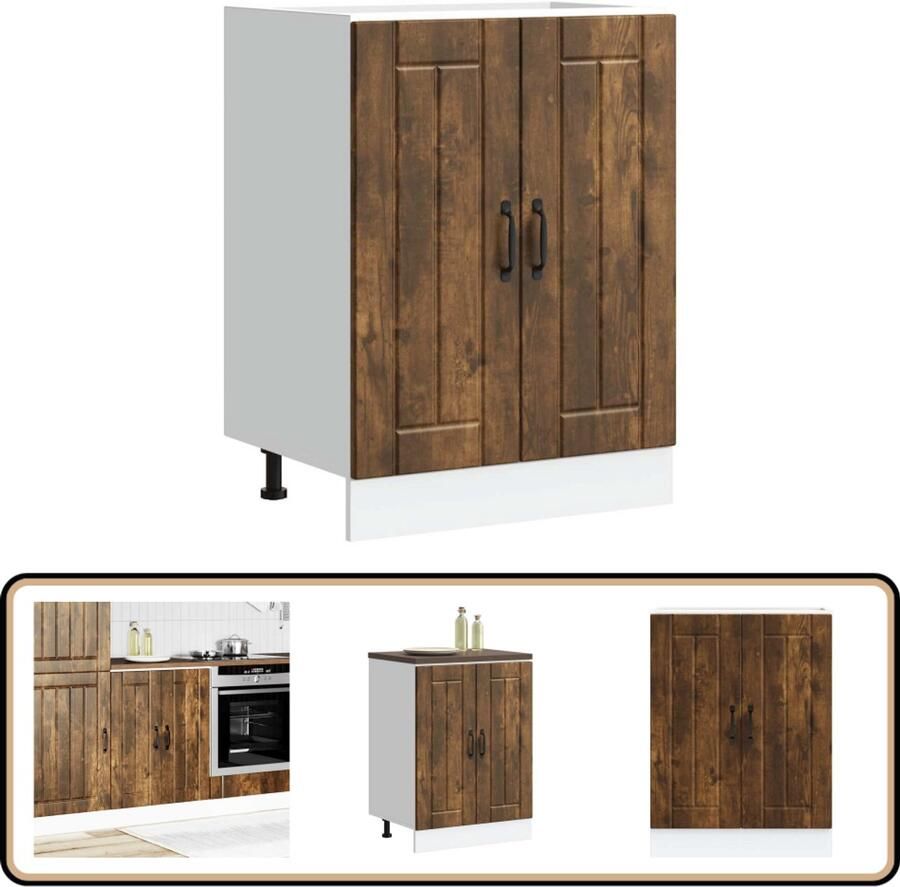 VidaXL Spoelbakonderkast Lucca gerookt eiken Spoelbakonderkast Keukenkasten Houten Kast Lucca Serie Opslagruimte