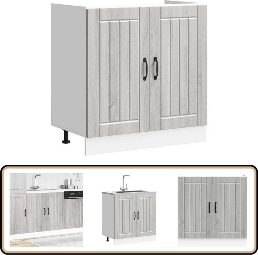VidaXL Spoelbakonderkast Lucca Grijs Sonoma Eiken Spoelbakonderkast Keukenkast Houten Kast Grijze Kast Lucca Serie