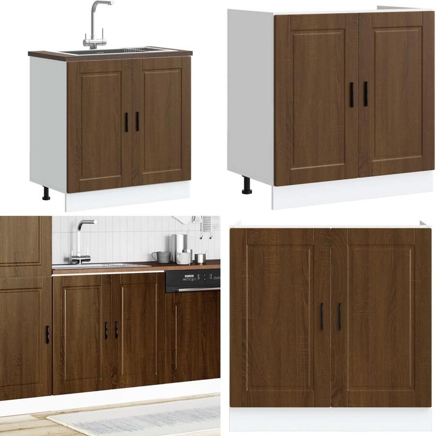VidaXL Spoelbakonderkast Porto 80x46x81 5 cm bewerkt hout bruin eiken Spoelbak Onderkast Spoelbak Onderkasten Keuken Onderkast Gootsteen Onderkast