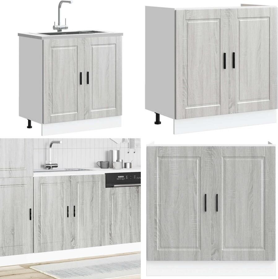 VidaXL Spoelbakonderkast Porto 80x46x81 5 cm bewerkt hout grijs sonoma Spoelbak Onderkast Spoelbak Onderkasten Keuken Onderkast Gootsteen Onderkast