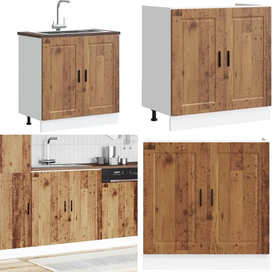 VidaXL Spoelbakonderkast Porto 80x46x81 5 cm bewerkt hout oud hout Spoelbak Onderkast Spoelbak Onderkasten Keuken Onderkast Gootsteen Onderkast
