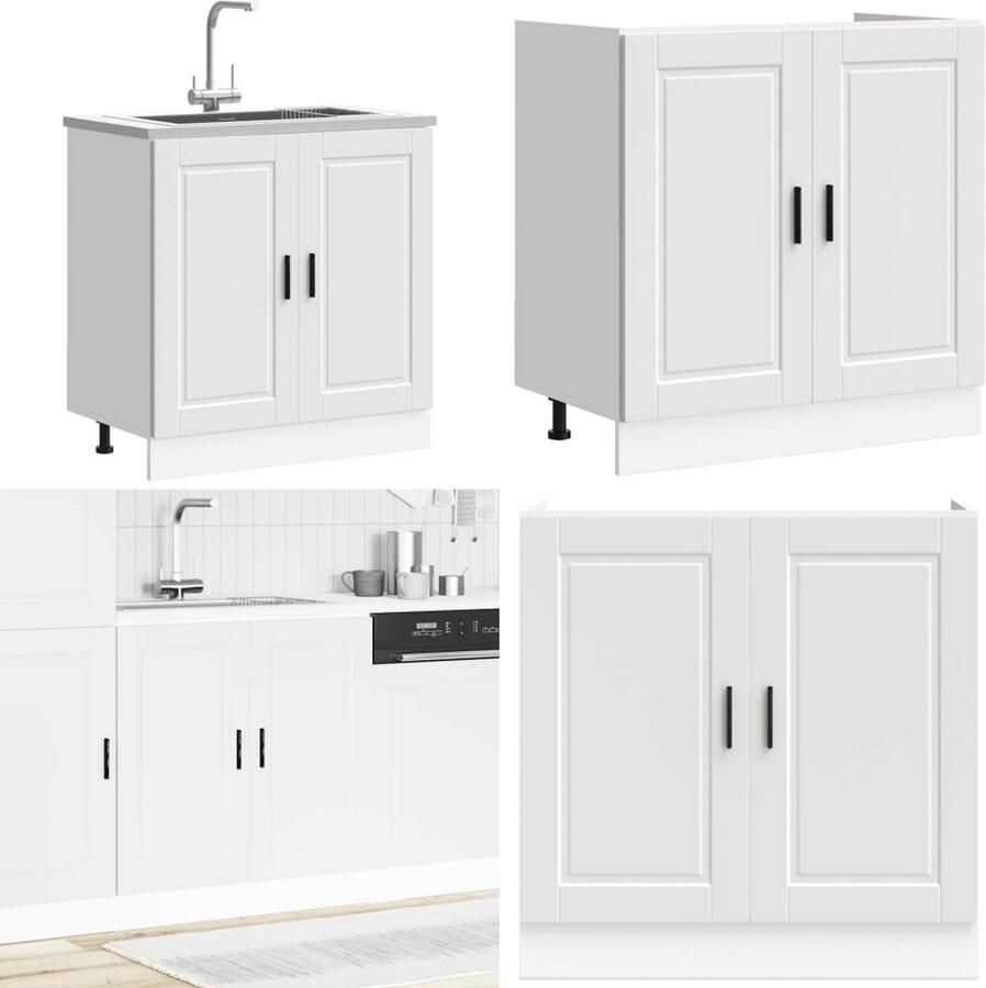 VidaXL Spoelbakonderkast Porto 80x46x81 5 cm bewerkt hout wit Spoelbak Onderkast Spoelbak Onderkasten Keuken Onderkast Gootsteen Onderkast