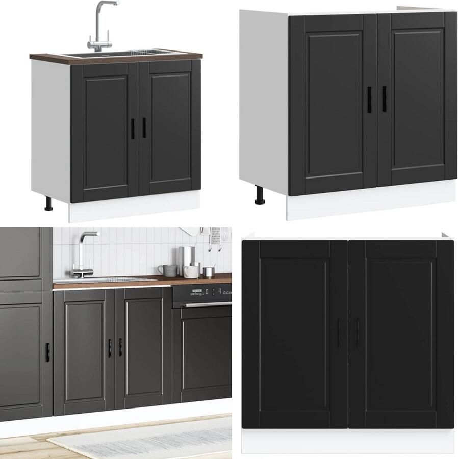 VidaXL Spoelbakonderkast Porto 80x46x81 5 cm bewerkt hout zwart Spoelbak Onderkast Spoelbak Onderkasten Keuken Onderkast Gootsteen Onderkast