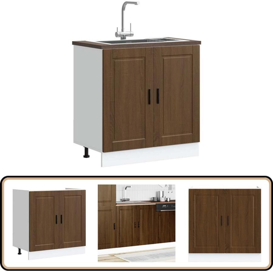 VidaXL Spoelbakonderkast Porto 80x46x81 5 cm Bruin Eiken Spoelbakonderkast Keukenkasten Houten Kast Bruine Eiken Kleur Opslagruimte