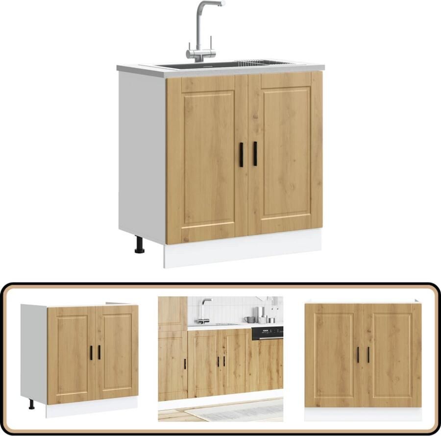 VidaXL Spoelbakonderkast Porto 80x46x81 5 cm Eiken Spoelbakonderkast Keukenkasten Houten Kast Opslagruimte Artisan Eiken