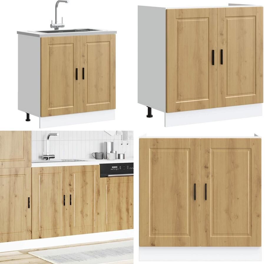 VidaXL Spoelbakonderkast Porto 80x46x81 5 cm hout artisanaal eiken Spoelbak Onderkast Spoelbak Onderkasten Keuken Onderkast Gootsteen Onderkast