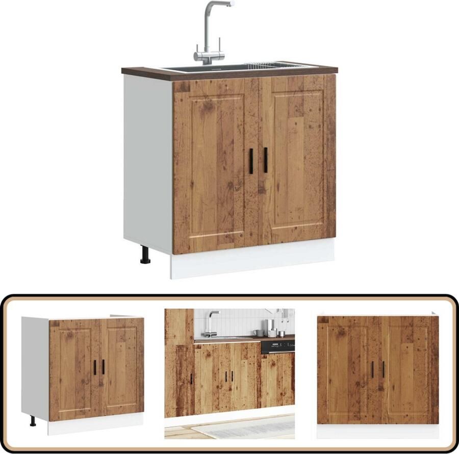 The Living Store Spoelbakonderkast Porto 80x46x81 5 cm bewerkt hout oud hout Spoelbakonderkast Keukenkasten Houten Kast Opslagruimte Keukenopstelling