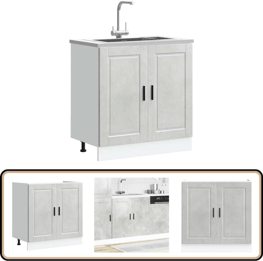 VidaXL Spoelbakonderkast Porto 80x46x81 5 cm Spoelbakonderkast Keukenkasten Houten Kast Beton Grijs Opbergruimte