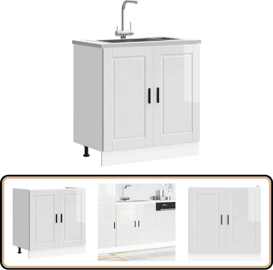 VidaXL Spoelbakonderkast Porto 80x46x81 5 cm Wit Spoelbakonderkast Keukenkasten Houten Kast Opslagruimte Witte Kast