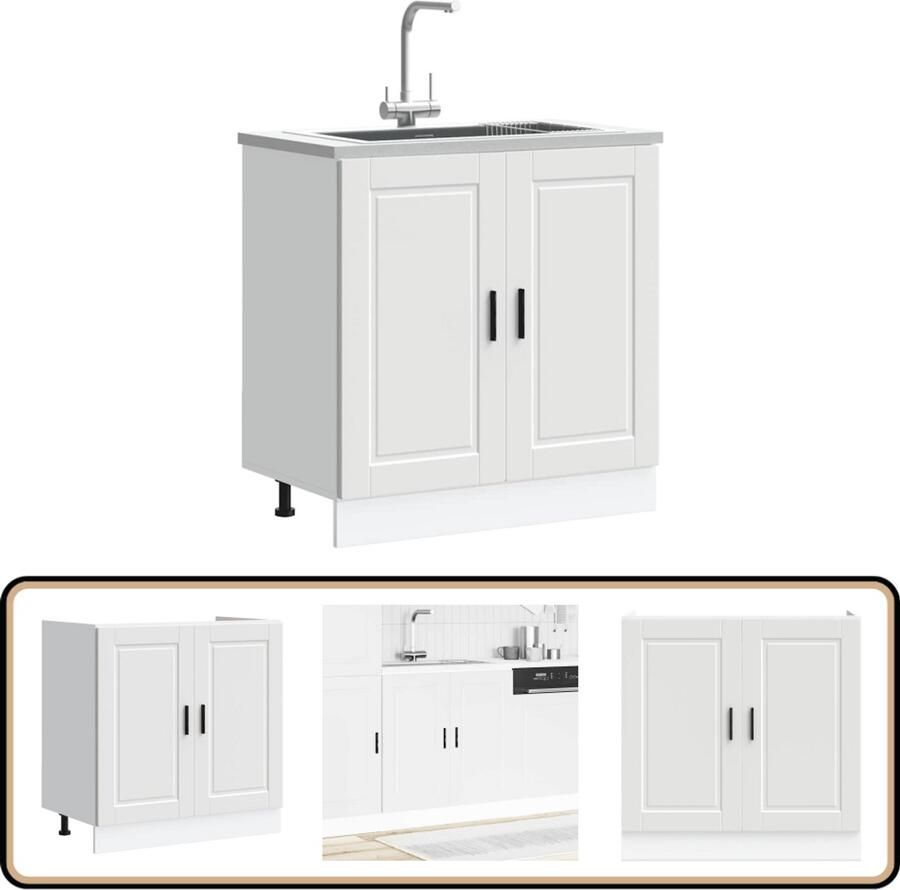 VidaXL Spoelbakonderkast Porto 80x46x81 5 cm Wit Spoelbakonderkast Keukenkasten Houten Kast Wit Kast Opslagoplossing