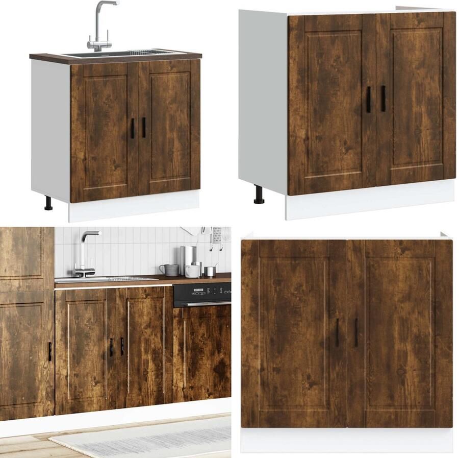VidaXL Spoelbakonderkast Porto 80x46x81 5cm bewerkt hout gerookt eiken Spoelbak Onderkast Spoelbak Onderkasten Keuken Onderkast Gootsteen Onderkast