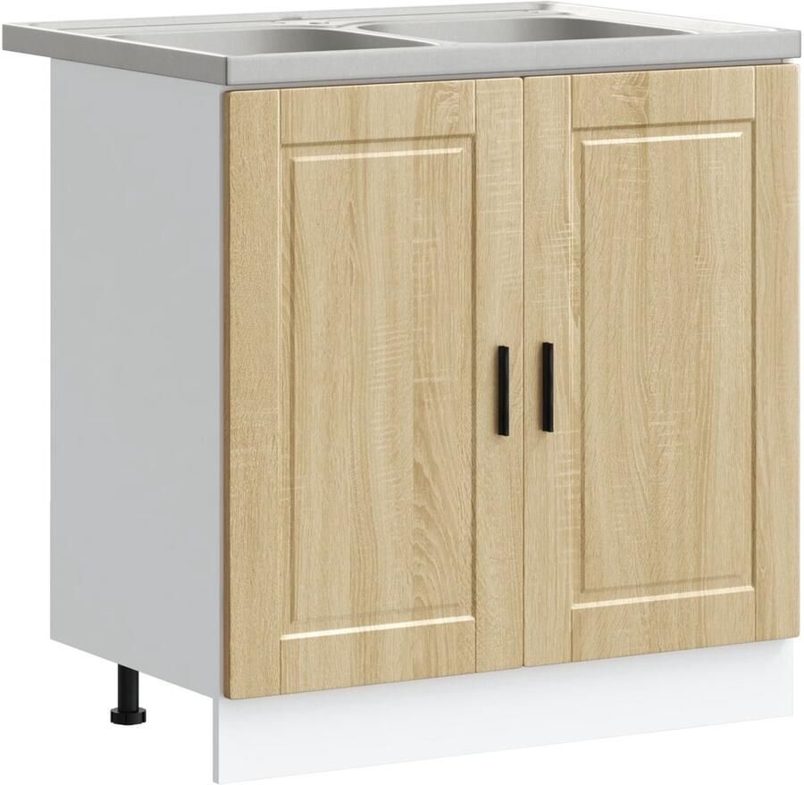 VidaXL Spoelonderkast 'Porto' met Spoelbak Sonoma Eik 80x46x84 5 cm Gelaagd Hout - Foto 2