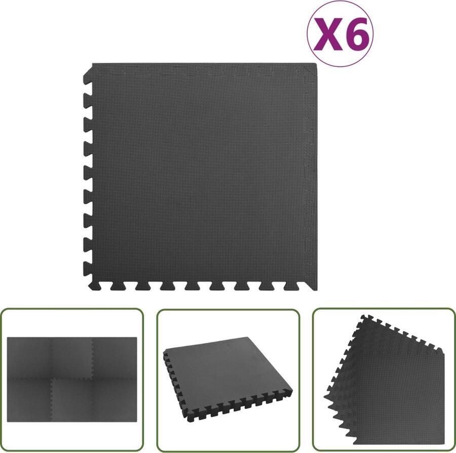 The Living Store Puzzelsportmat 60 x 60 x 1 cm Zwart EVA-schuim Puzzel Sportmat Yoga Mat Fitnesssportring Trainingsmat
