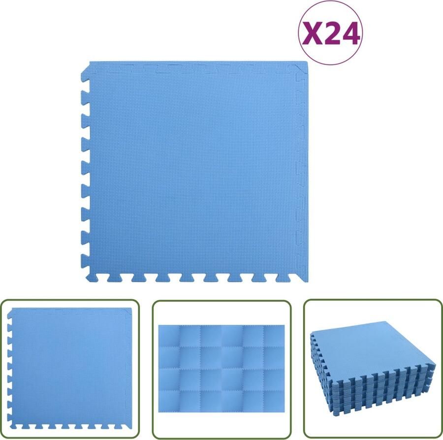 The Living Store Puzzelsportmat Blauw 60 x 60 x 1 cm Anti-slip EVA-schuim Waterafstotend 24 stuks Puzzelmat Sportmat Oefenmat Gymschoenen Fitnesstoestellen