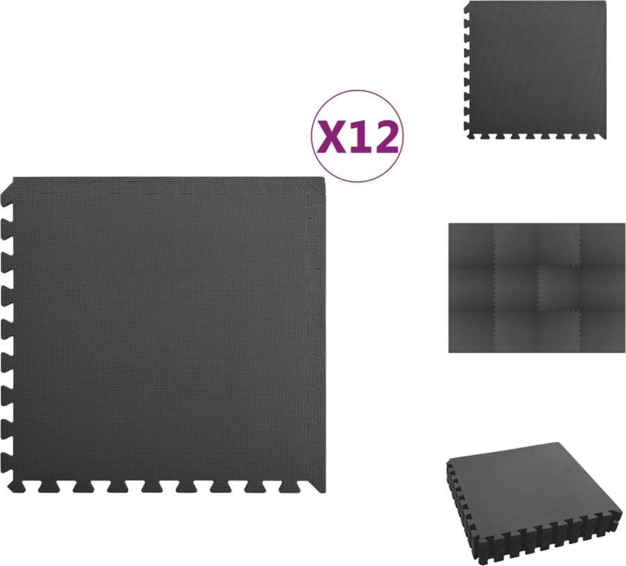 VidaXL Sportmat Sportmatten Puzzelsportmat Puzzelsportmatten Vloermatten 12 st 4 32 ㎡ EVA-schuim zwart