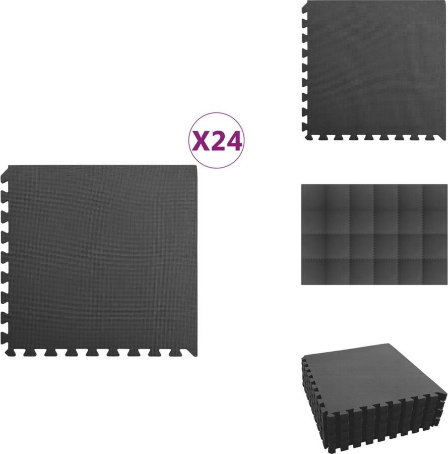 VidaXL Puzzelsportmat Zwart 60 x 60 x 1 cm Anti-slip EVA-schuim Waterafstotend Set van 24 stuks Vloerkleed