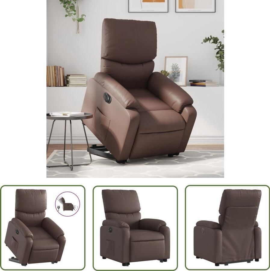 VidaXL Sta-op-stoel elektrisch kunstleer bruin Elektrische Sta-op-stoel Sta-op-fauteuil Bruine Stoel Kunstleder Stoel Ergonomische Stoel
