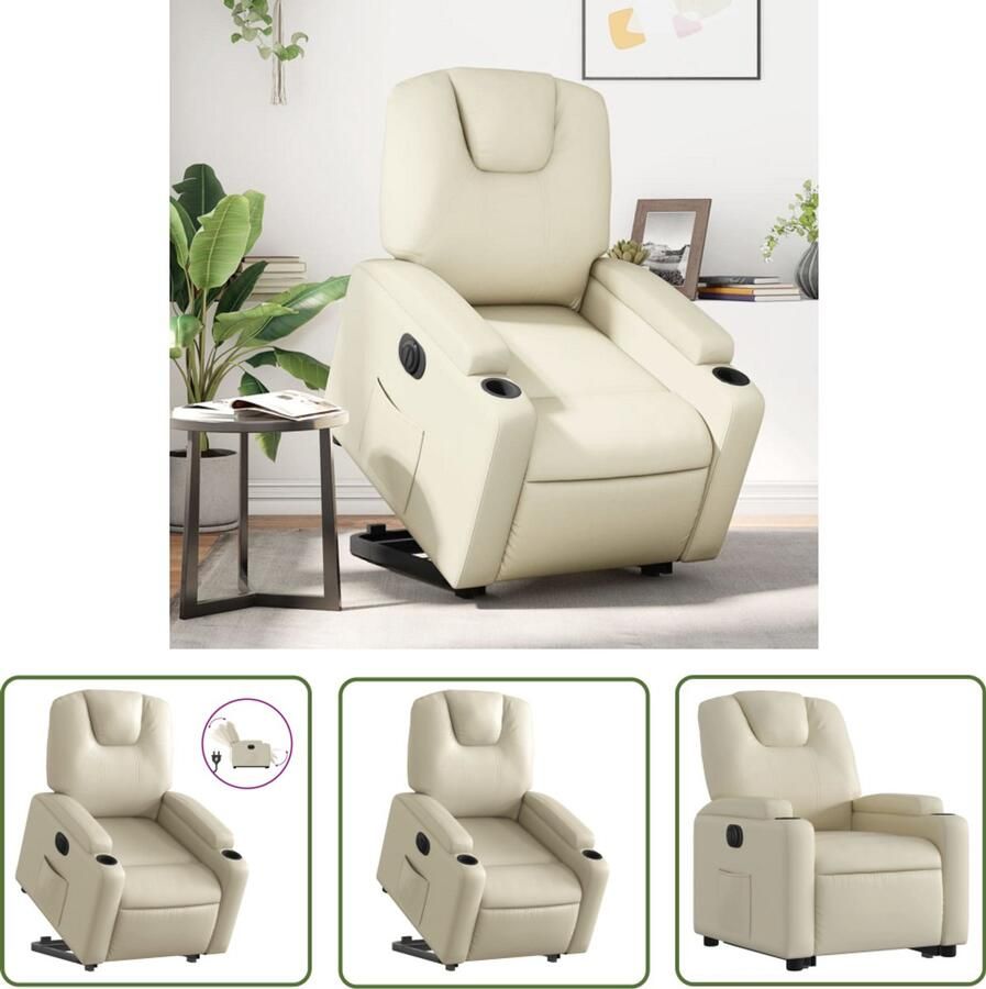 The Living Store Sta-op-stoel elektrisch kunstleer crèmekleurig Elektrische Sta-op-stoel Sta-opstoel Rolstoelen Ergonomische Stoel Comfortstoel