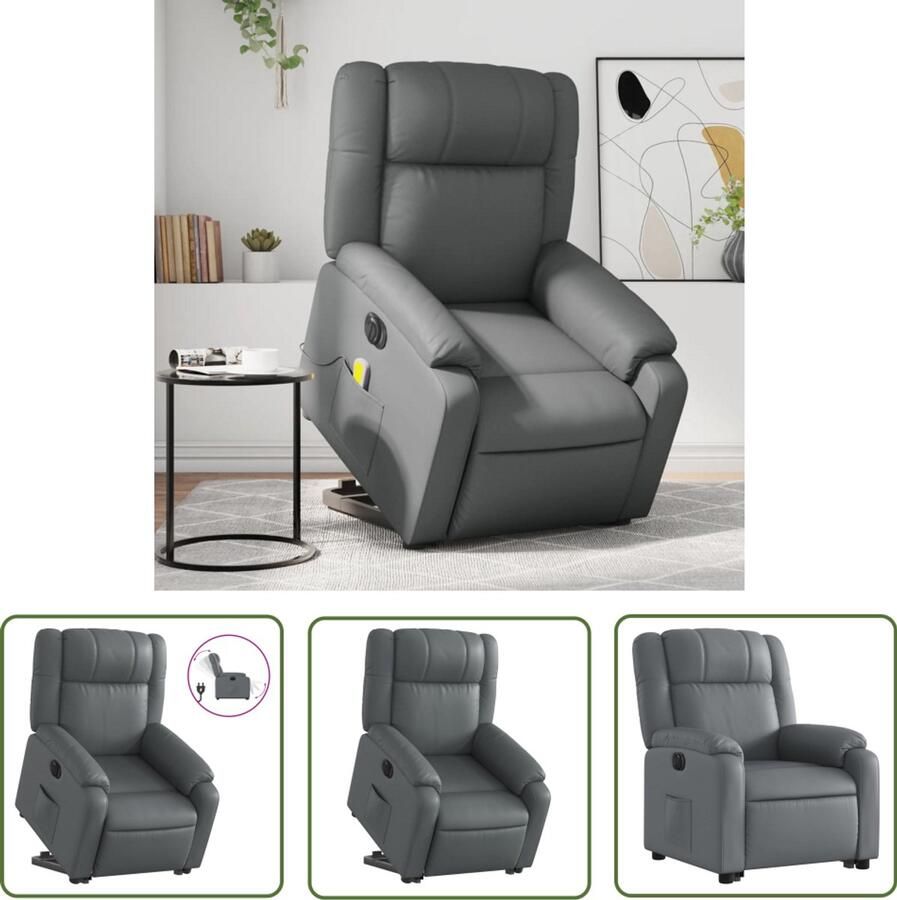 VidaXL Sta-op-stoel elektrisch kunstleer grijs Elektrische Sta-op-stoel Sta-op-fauteuil Rolstoelhoogte Ergonomische Stoel Rimless Stoel