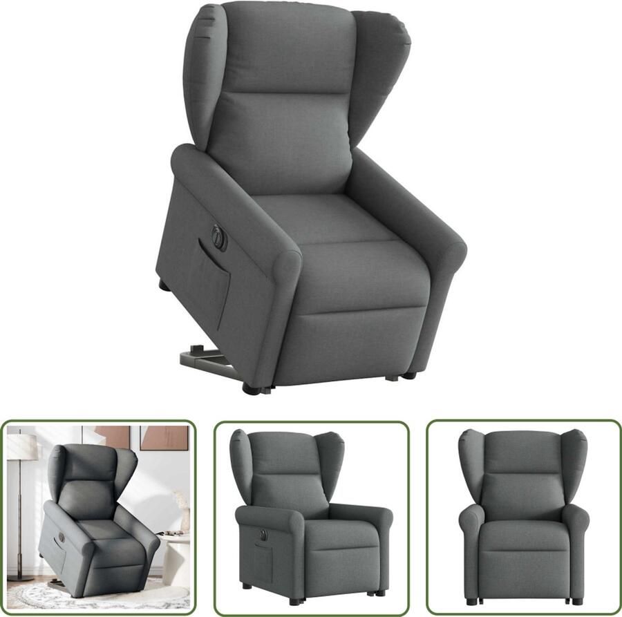 VidaXL Sta-op-fauteuil Elektrische Sta-op-stoel elektrisch verstelbaar stof donkergrijs Rolstoelhoogte Ergonomische Stoel Zitzak