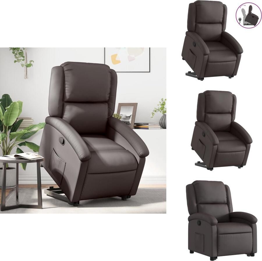VidaXL Sta-op-fauteuil Sta-op-fauteuils Sta-op Fauteuil Sta-op-stoel verstelbaar echt leer donkerbruin