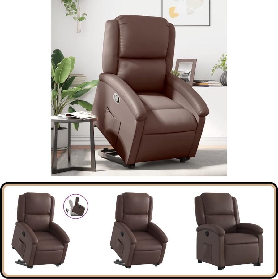 VidaXL Sta-op-fauteuil Verstelbaar Kunstleer Bruin Verstelbare Stoel Elektrisch Bediend Zitstoel Fauteuils Loungestoel