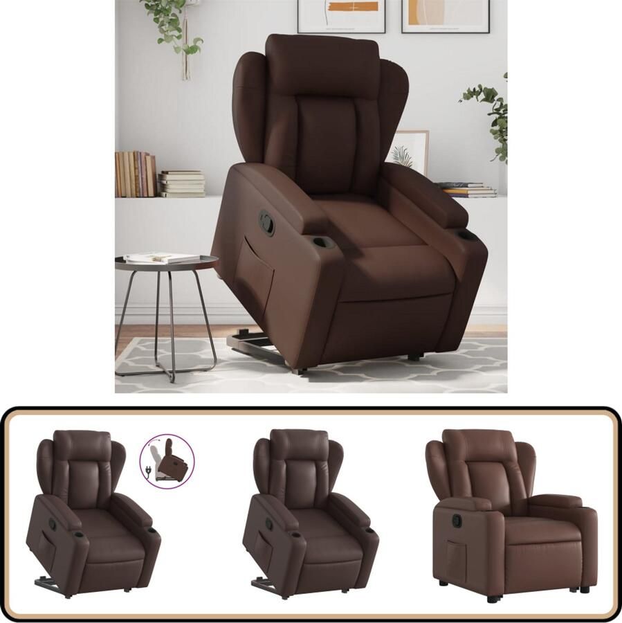 VidaXL Sta-op-fauteuil Verstelbaar Kunstleer Bruin Verstelbare Stoel Elektrisch Bediening Sta Op Functie Fauteuils Loungestoel