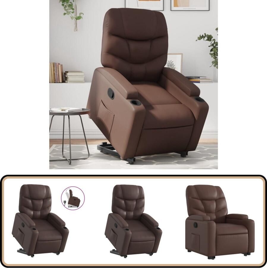 VidaXL Sta-op-fauteuil Verstelbaar Kunstleer Bruin Verstelbare Stoel Elektrisch Bediening Zitstoel Fauteuils Loungestoel
