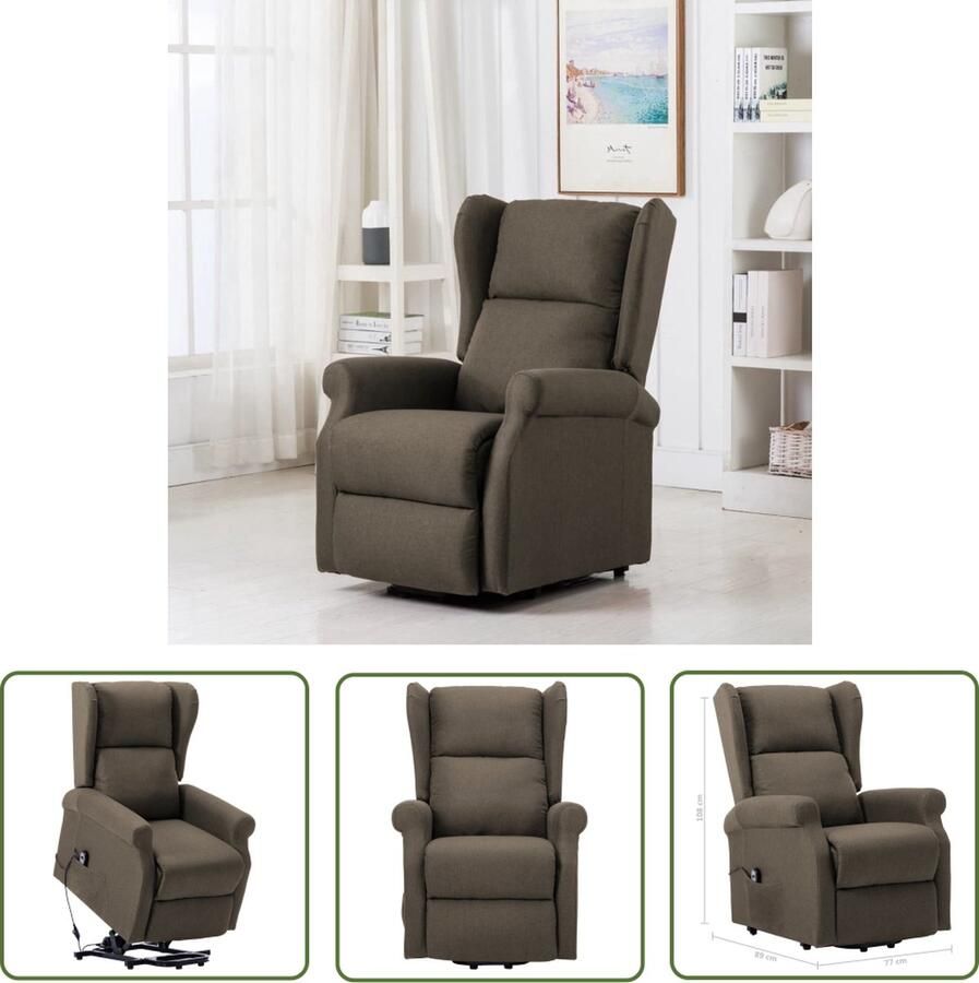 VidaXL Sta-op-stoel stof taupe Elektrische Sta-op-stoel Sta-op Functie Elektrisch Bedienbaar Ergonomische Stoel Lounge Stoel