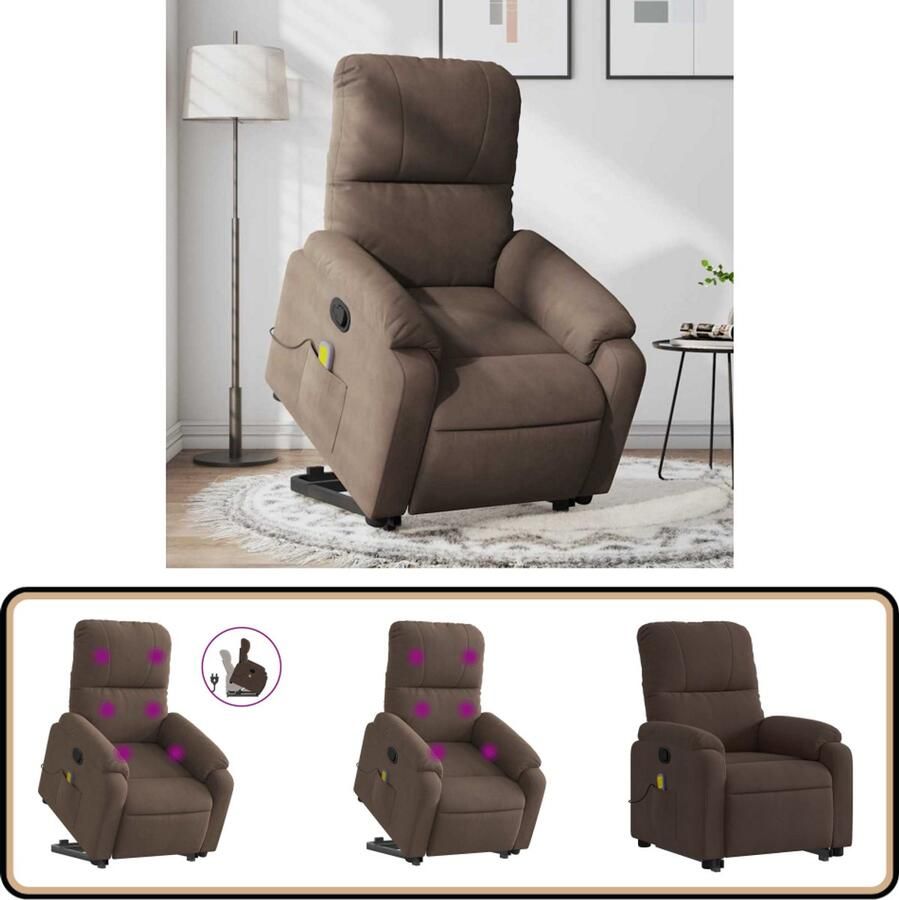 VidaXL Sta-op-massagestoel bruin microvezelstof Sta-op Massagestoel Massagerstoel Elektrisch Verstelbaar Ergonomische Stoel Relaxfauteuil