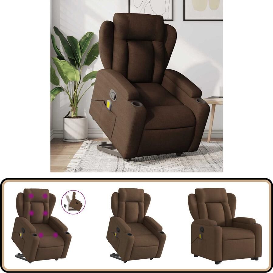 VidaXL Sta-op Massagestoel Bruin Verstelbaar & Comfort Verstelbare Stoel Massagerstoel Elektrisch Opstart Fauteuil Ergonomische Stoel