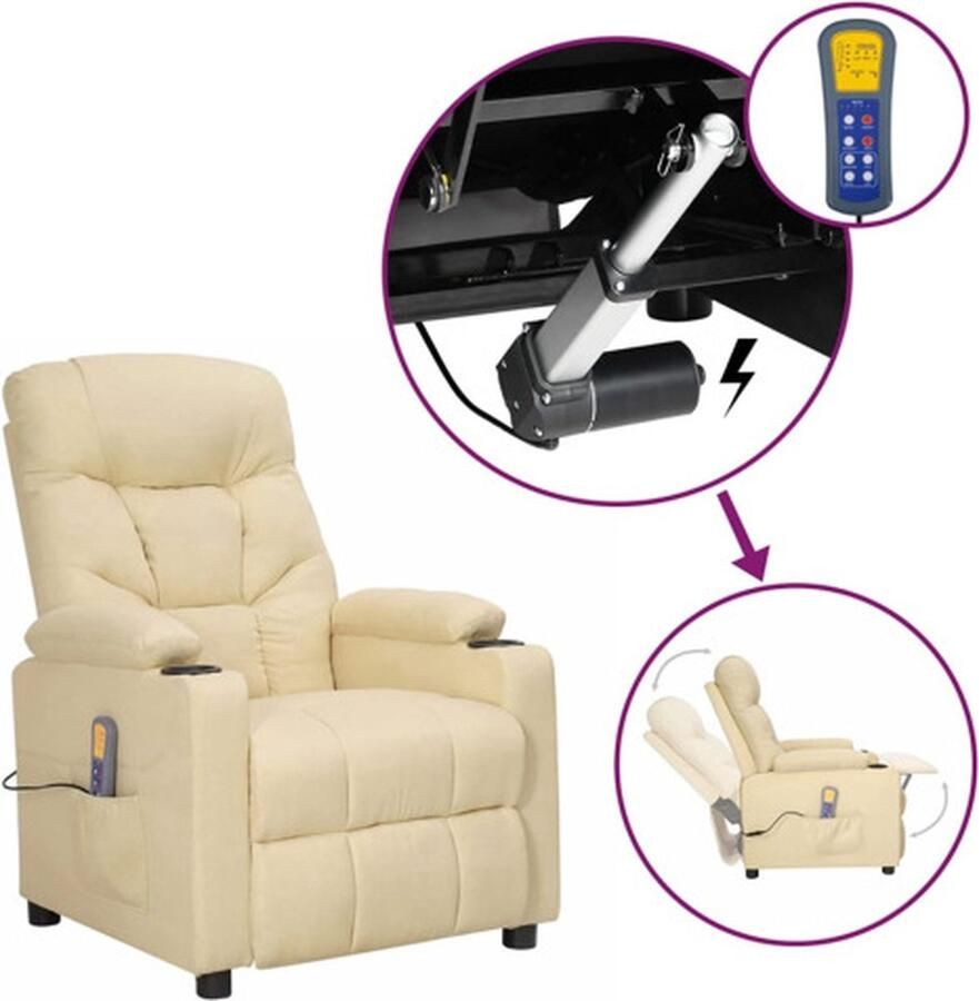 VidaXL Sta-op Massagestoel Crèmekleurig Verstelbaar Masssagestoel Elektrisch Verstellen Sta Op Functie Ergonomische Fauteuil Wellness Thuis