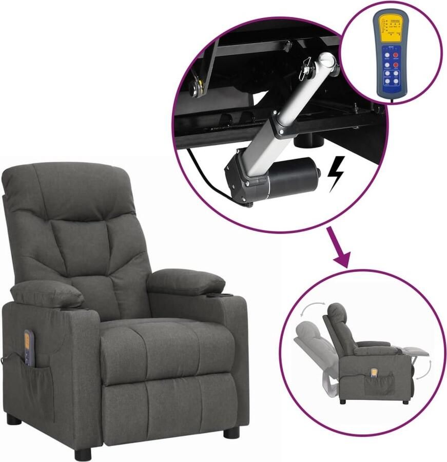 VidaXL Sta-op Massagestoel Donkergrijs Masssagestoel Elektrisch Verstellen Sta Op Functie Ergonomische Fauteuil Lounge Stoel Wellness Thuis Pijn Relief Back Pain Relaxation Dark Grey Chair Comfy Chair - Foto 3