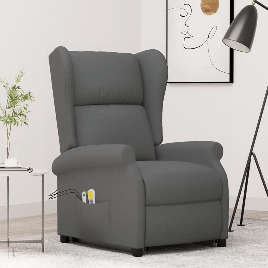 VidaXL Sta-op-massagestoel Donkergrijs Met USB Massagestoel Sta-op Functie Elektrisch Liftstoel Ergonomische Stoel Relaxfauteuil Comfortstoelen Lounge Stoel Grijs Meubilair - Foto 2